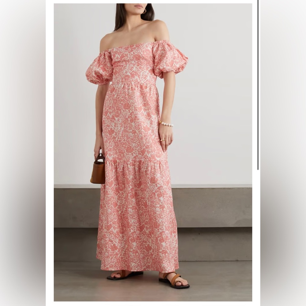 Peony off-the-shoulder floral-print linen maxi dress - Size M